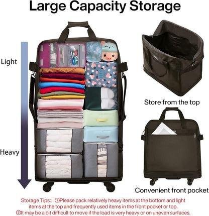 Suitcases with Wheels Expandable Foldable Luggage Bag Suitcase Collapsible Rolling Travel Bag Duffel Bag for Men Women Lightweight Suitcases without Telescoping Handle, Purple