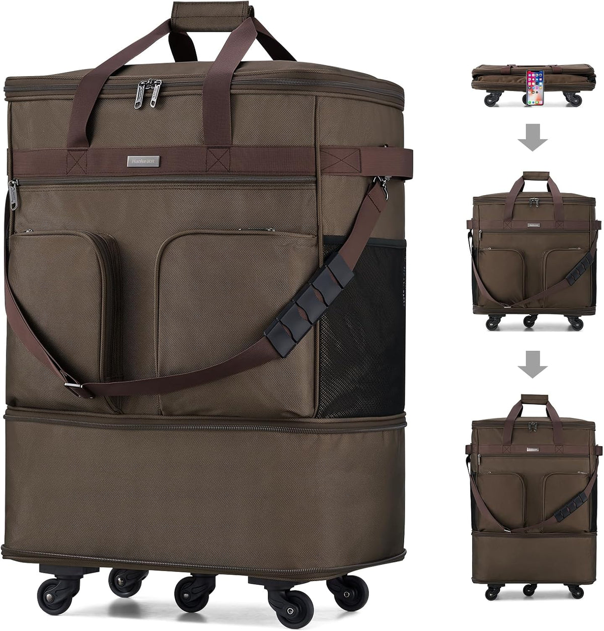 Suitcases with Wheels Expandable Foldable Luggage Bag Suitcase Collapsible Rolling Travel Bag Duffel Bag for Men Women Lightweight Suitcases without Telescoping Handle, Purple