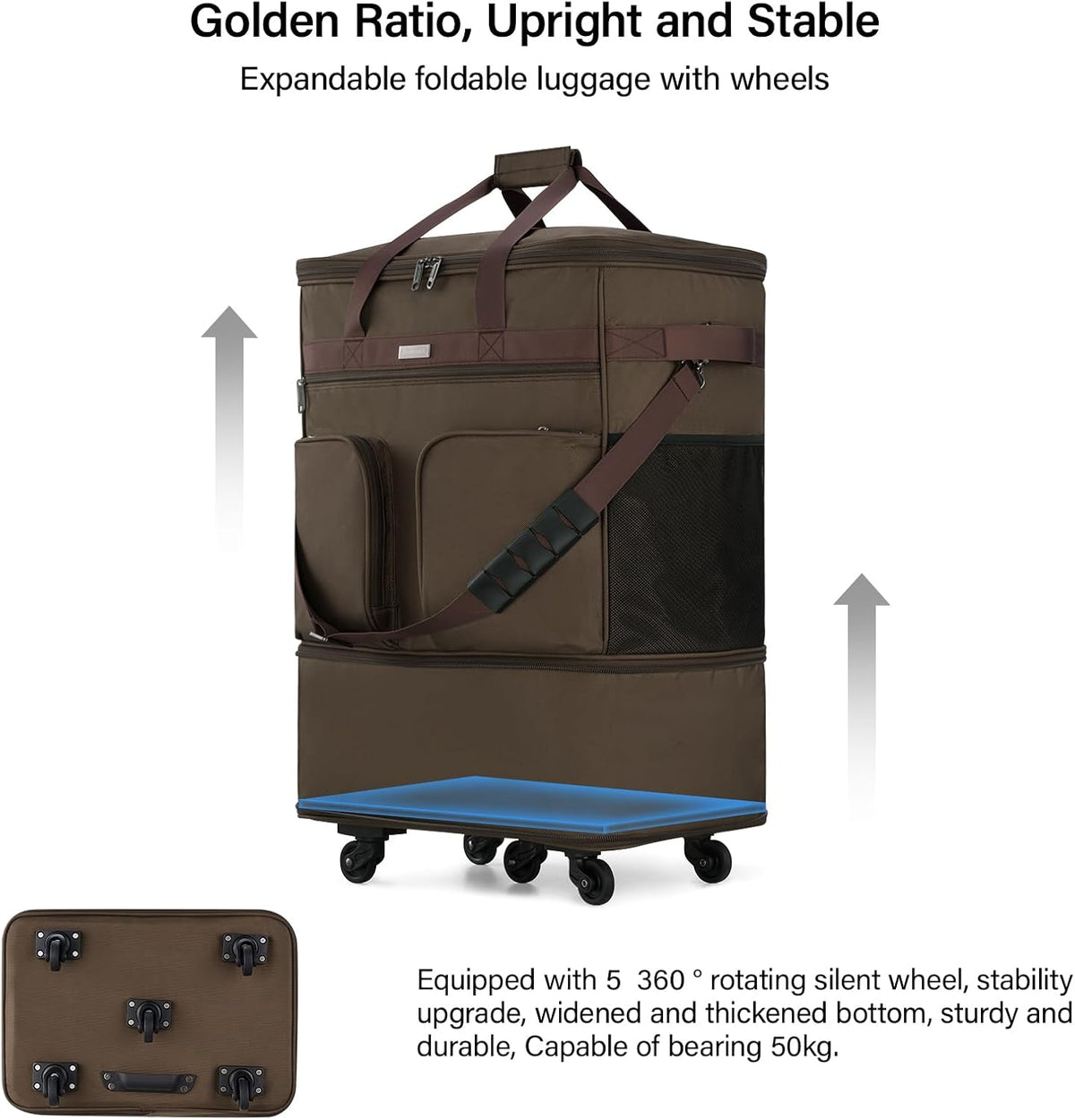 Suitcases with Wheels Expandable Foldable Luggage Bag Suitcase Collapsible Rolling Travel Bag Duffel Bag for Men Women Lightweight Suitcases without Telescoping Handle, Purple