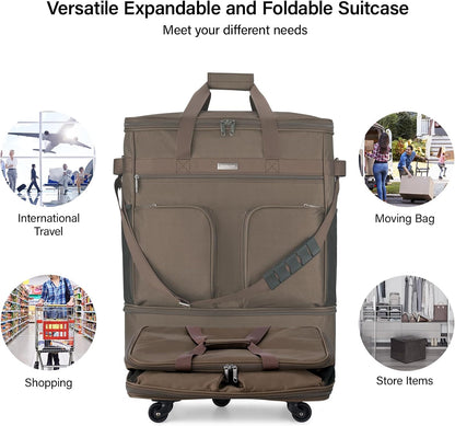 Suitcases with Wheels Expandable Foldable Luggage Bag Suitcase Collapsible Rolling Travel Bag Duffel Bag for Men Women Lightweight Suitcases without Telescoping Handle, Purple