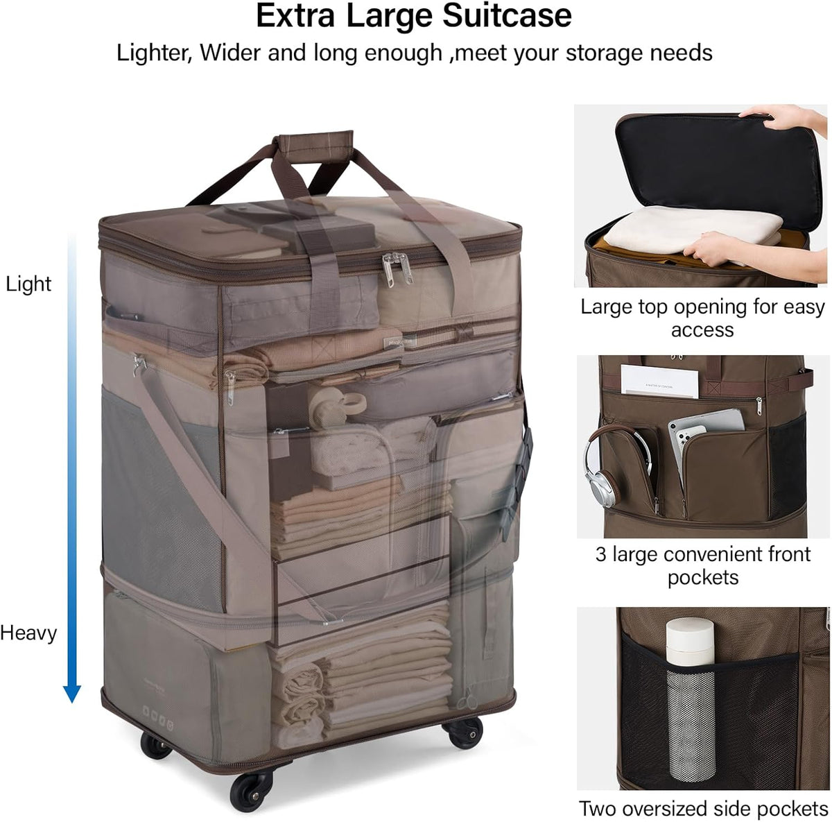 Suitcases with Wheels Expandable Foldable Luggage Bag Suitcase Collapsible Rolling Travel Bag Duffel Bag for Men Women Lightweight Suitcases without Telescoping Handle, Purple