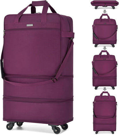 Suitcases with Wheels Expandable Foldable Luggage Bag Suitcase Collapsible Rolling Travel Bag Duffel Bag for Men Women Lightweight Suitcases without Telescoping Handle, Purple