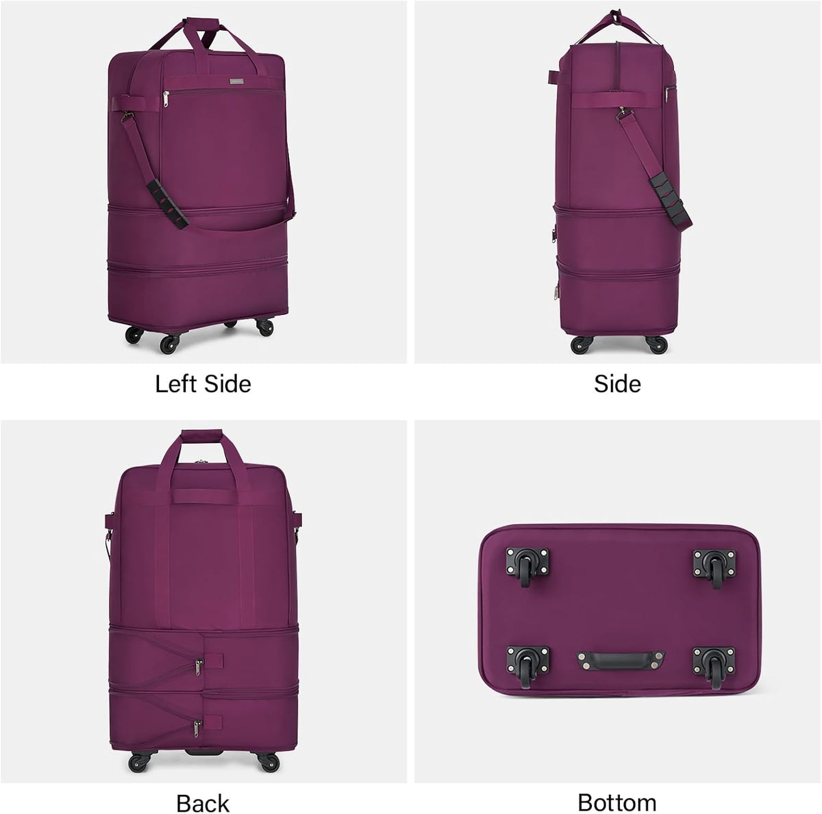 Suitcases with Wheels Expandable Foldable Luggage Bag Suitcase Collapsible Rolling Travel Bag Duffel Bag for Men Women Lightweight Suitcases without Telescoping Handle, Purple