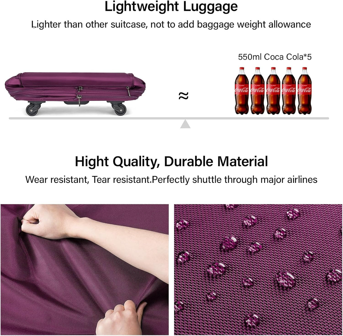 Suitcases with Wheels Expandable Foldable Luggage Bag Suitcase Collapsible Rolling Travel Bag Duffel Bag for Men Women Lightweight Suitcases without Telescoping Handle, Purple