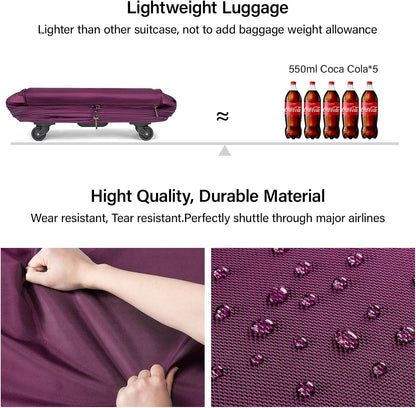 Suitcases with Wheels Expandable Foldable Luggage Bag Suitcase Collapsible Rolling Travel Bag Duffel Bag for Men Women Lightweight Suitcases without Telescoping Handle, Purple