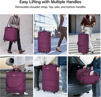 Suitcases with Wheels Expandable Foldable Luggage Bag Suitcase Collapsible Rolling Travel Bag Duffel Bag for Men Women Lightweight Suitcases without Telescoping Handle, Purple