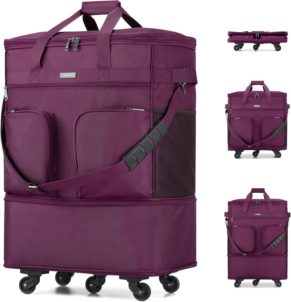 Suitcases with Wheels Expandable Foldable Luggage Bag Suitcase Collapsible Rolling Travel Bag Duffel Bag for Men Women Lightweight Suitcases without Telescoping Handle, Purple
