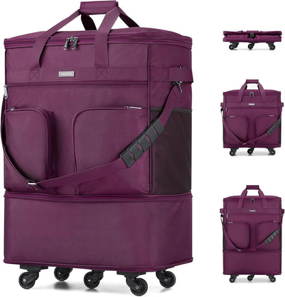 Suitcases with Wheels Expandable Foldable Luggage Bag Suitcase Collapsible Rolling Travel Bag Duffel Bag for Men Women Lightweight Suitcases without Telescoping Handle, Purple
