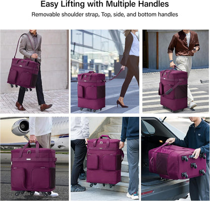 Suitcases with Wheels Expandable Foldable Luggage Bag Suitcase Collapsible Rolling Travel Bag Duffel Bag for Men Women Lightweight Suitcases without Telescoping Handle, Purple