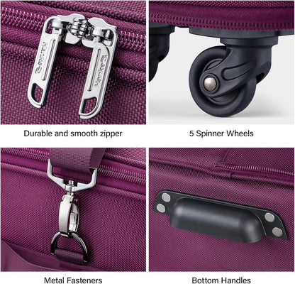 Suitcases with Wheels Expandable Foldable Luggage Bag Suitcase Collapsible Rolling Travel Bag Duffel Bag for Men Women Lightweight Suitcases without Telescoping Handle, Purple