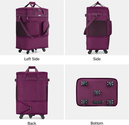 Suitcases with Wheels Expandable Foldable Luggage Bag Suitcase Collapsible Rolling Travel Bag Duffel Bag for Men Women Lightweight Suitcases without Telescoping Handle, Purple
