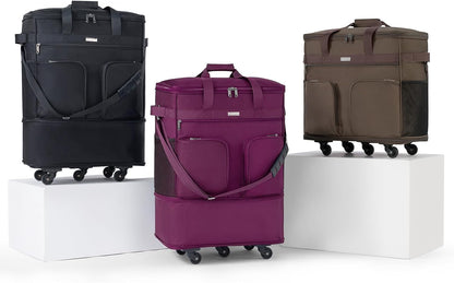 Suitcases with Wheels Expandable Foldable Luggage Bag Suitcase Collapsible Rolling Travel Bag Duffel Bag for Men Women Lightweight Suitcases without Telescoping Handle, Purple