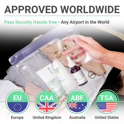 Ogato 3pcs - Clear TSA Approved Toiletry Bag - Our Quart Size Clear Toiletry Bags are Security Approved Worldwide for Liquids & Cosmetics - 100% 3-1-1 Compliant Travel Bags for Toiletries