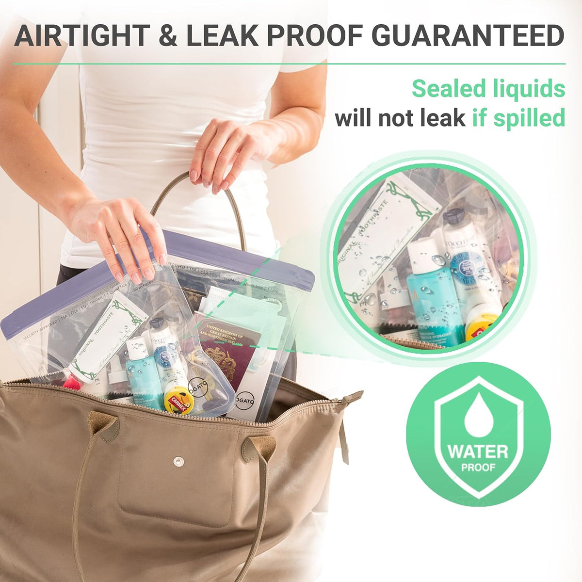 Ogato 3pcs - Clear TSA Approved Toiletry Bag - Our Quart Size Clear Toiletry Bags are Security Approved Worldwide for Liquids & Cosmetics - 100% 3-1-1 Compliant Travel Bags for Toiletries