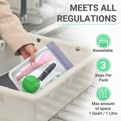 Ogato 3pcs - Clear TSA Approved Toiletry Bag - Our Quart Size Clear Toiletry Bags are Security Approved Worldwide for Liquids & Cosmetics - 100% 3-1-1 Compliant Travel Bags for Toiletries