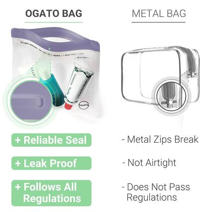 Ogato 3pcs - Clear TSA Approved Toiletry Bag - Our Quart Size Clear Toiletry Bags are Security Approved Worldwide for Liquids & Cosmetics - 100% 3-1-1 Compliant Travel Bags for Toiletries