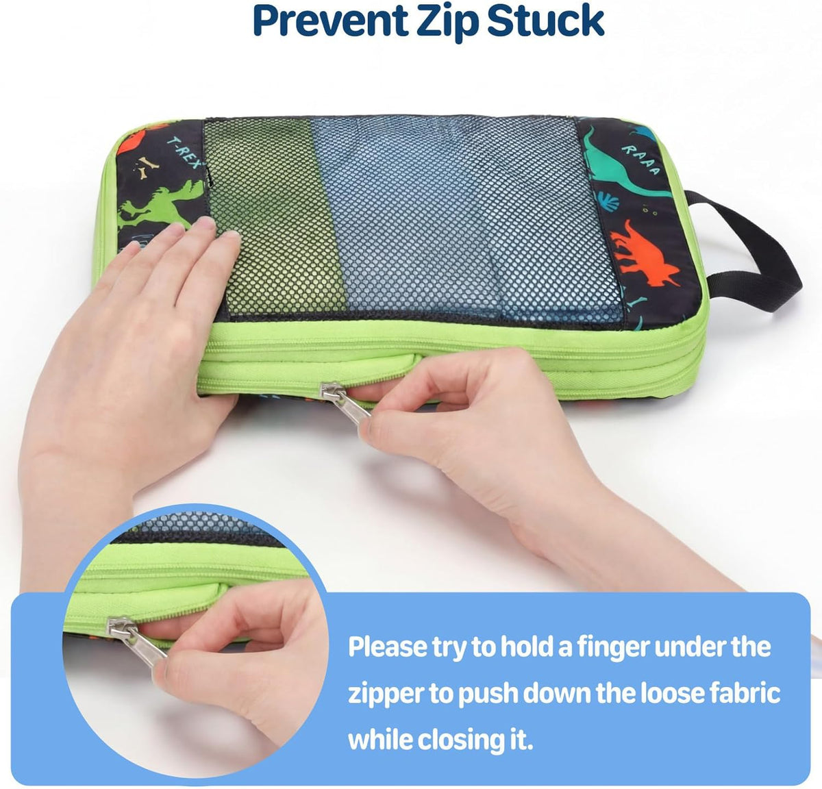 Kids Compression Packing Cubes - 4 PCS Sets, Black Dinasour | Water Resistant 4 Piece Set with Shoe Bag, Toddler Suitcase Organizer Set, Expandable Storage for Luggage