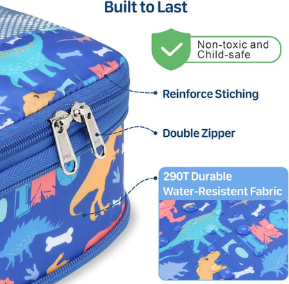 Kids Compression Packing Cubes - 4 PCS Sets, Black Dinasour | Water Resistant 4 Piece Set with Shoe Bag, Toddler Suitcase Organizer Set, Expandable Storage for Luggage