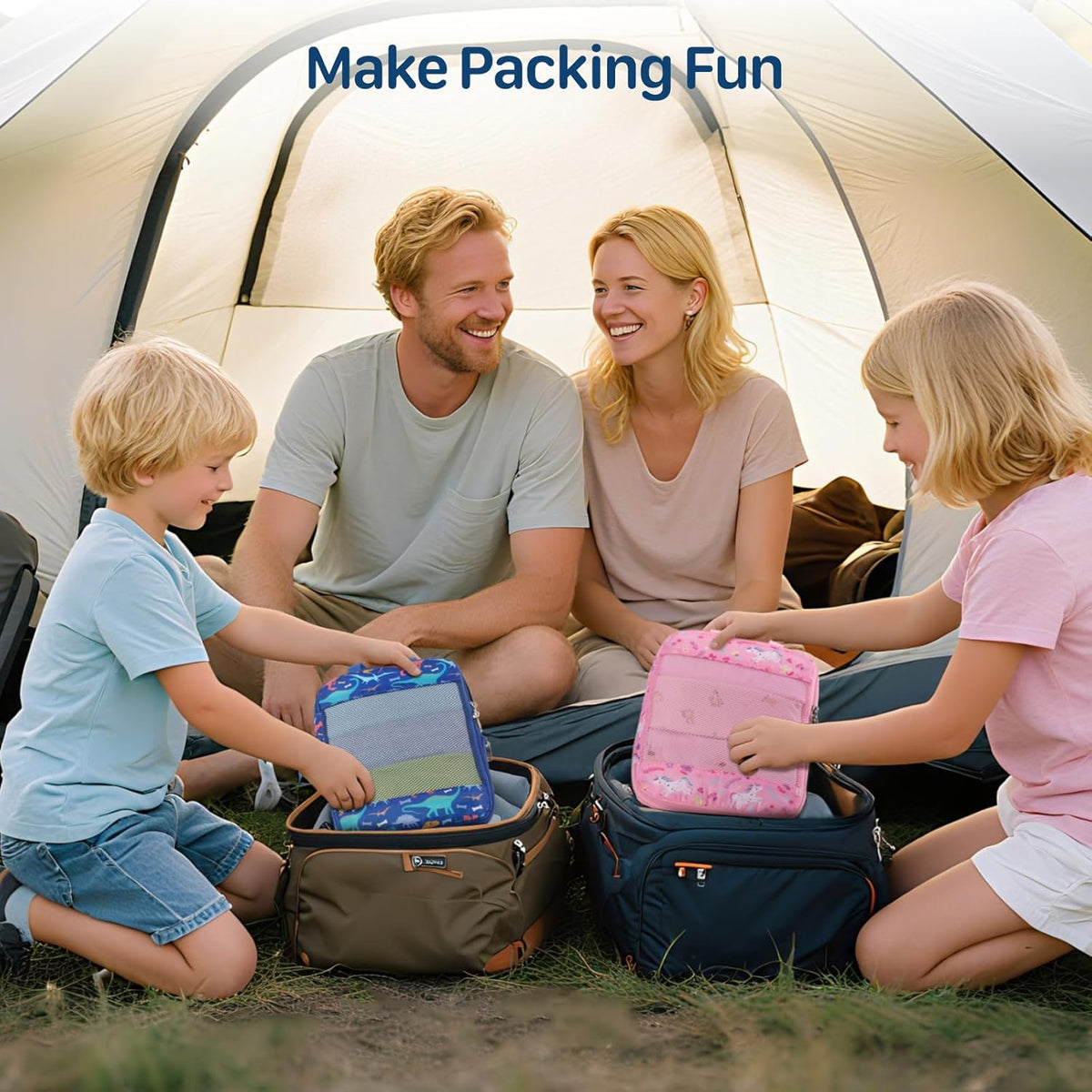 Kids Compression Packing Cubes - 4 PCS Sets, Black Dinasour | Water Resistant 4 Piece Set with Shoe Bag, Toddler Suitcase Organizer Set, Expandable Storage for Luggage