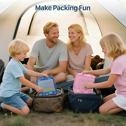 Kids Compression Packing Cubes - 4 PCS Sets, Black Dinasour | Water Resistant 4 Piece Set with Shoe Bag, Toddler Suitcase Organizer Set, Expandable Storage for Luggage
