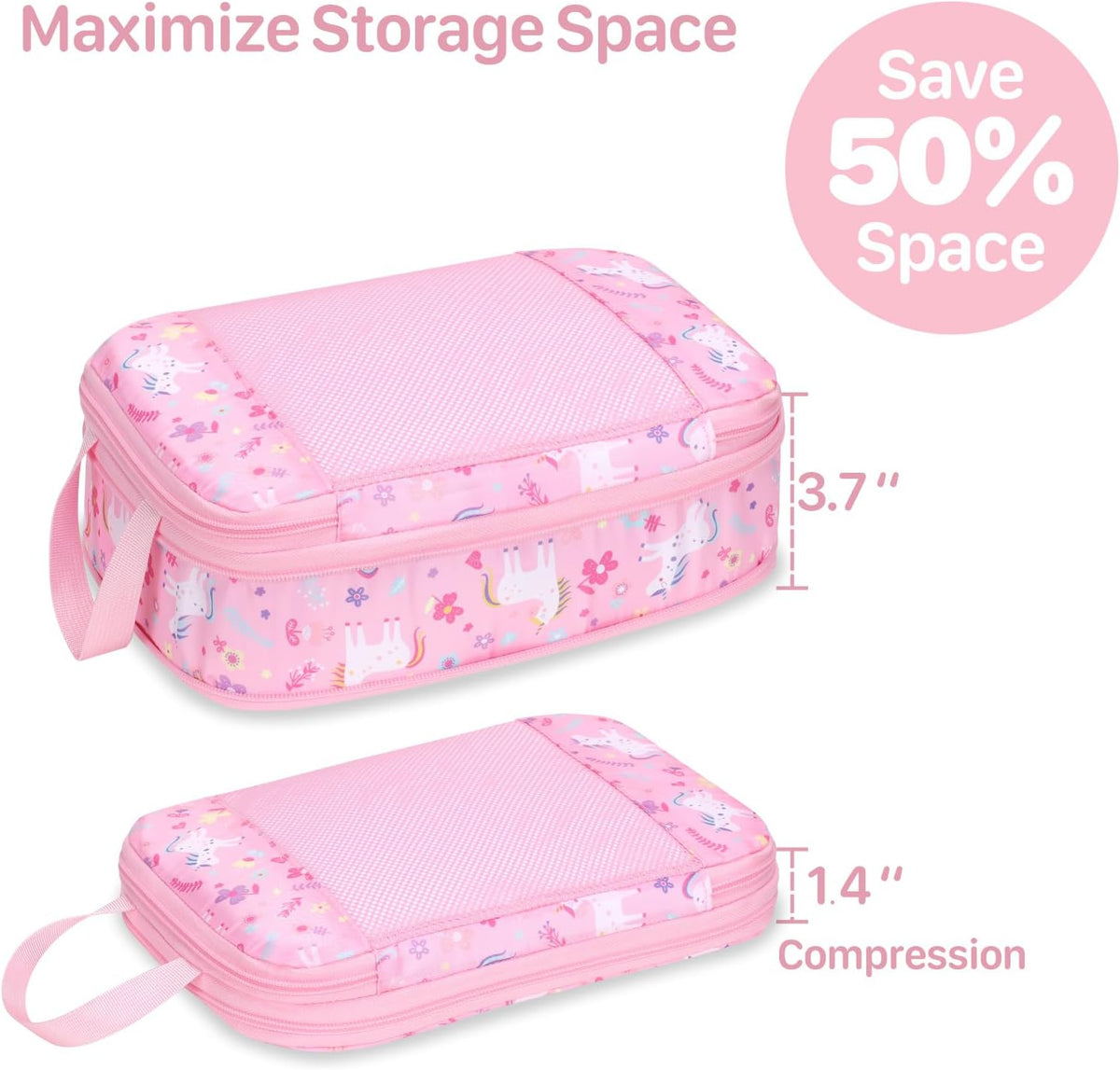 Kids Compression Packing Cubes - 4 PCS Sets, Black Dinasour | Water Resistant 4 Piece Set with Shoe Bag, Toddler Suitcase Organizer Set, Expandable Storage for Luggage