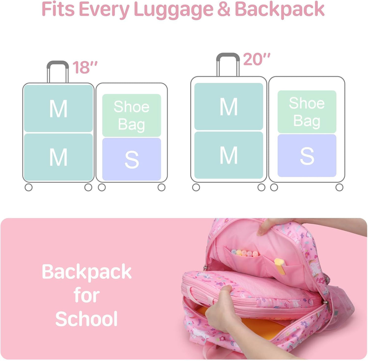 Kids Compression Packing Cubes - 4 PCS Sets, Black Dinasour | Water Resistant 4 Piece Set with Shoe Bag, Toddler Suitcase Organizer Set, Expandable Storage for Luggage