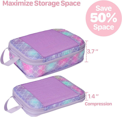 Kids Compression Packing Cubes - 4 PCS Sets, Black Dinasour | Water Resistant 4 Piece Set with Shoe Bag, Toddler Suitcase Organizer Set, Expandable Storage for Luggage