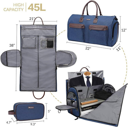 Convertible Garment Bag with Shoulder Strap, Carry on Garment Duffel Bag for Men Women - 2 in 1 Hanging Suitcase Suit Travel Bags, Blue, 45l, Casual, Convertible