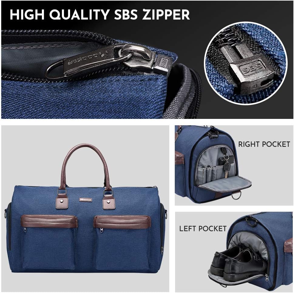 Convertible Garment Bag with Shoulder Strap, Carry on Garment Duffel Bag for Men Women - 2 in 1 Hanging Suitcase Suit Travel Bags, Blue, 45l, Casual, Convertible