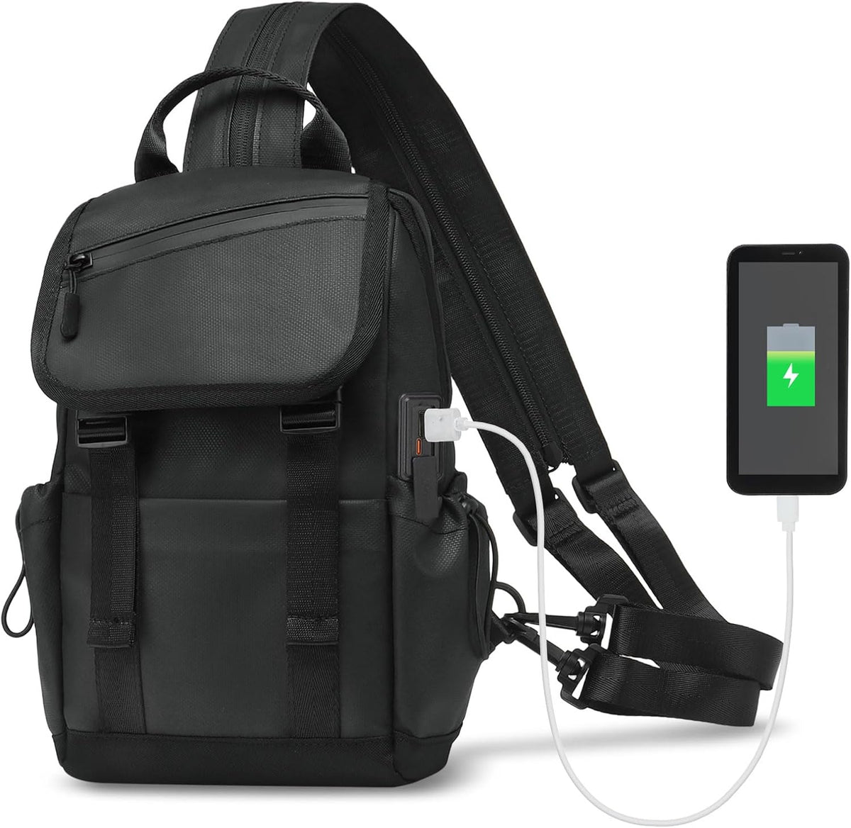 Small Backpack for Women Men, Convertible Crossbody Bags with USB Charge Port, Lightweight Casual Sling Shoulder for Outdoor Travel (Black)