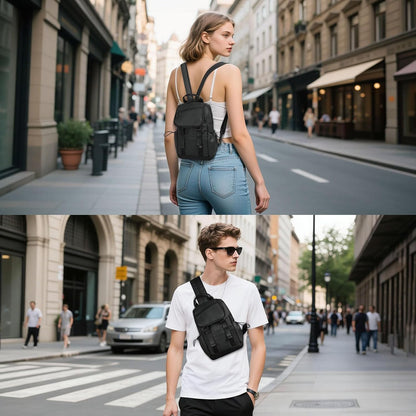 Small Backpack for Women Men, Convertible Crossbody Bags with USB Charge Port, Lightweight Casual Sling Shoulder for Outdoor Travel (Black)