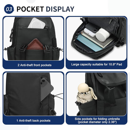 Small Backpack for Women Men, Convertible Crossbody Bags with USB Charge Port, Lightweight Casual Sling Shoulder for Outdoor Travel (Black)