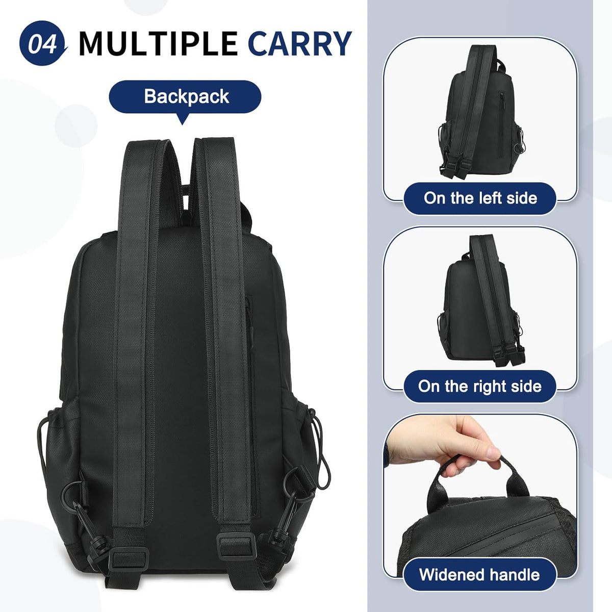 Small Backpack for Women Men, Convertible Crossbody Bags with USB Charge Port, Lightweight Casual Sling Shoulder for Outdoor Travel (Black)