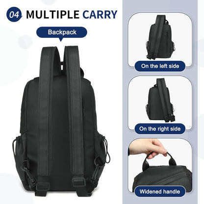 Small Backpack for Women Men, Convertible Crossbody Bags with USB Charge Port, Lightweight Casual Sling Shoulder for Outdoor Travel (Black)