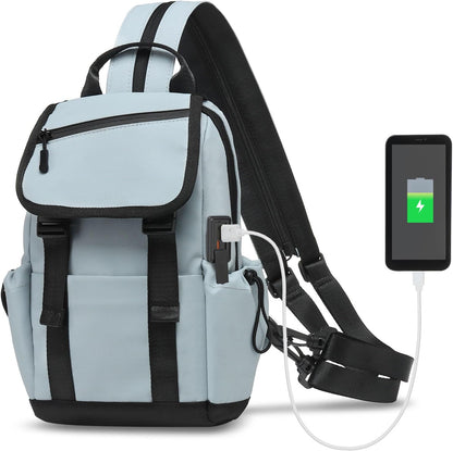 Small Backpack for Women Men, Convertible Crossbody Bags with USB Charge Port, Lightweight Casual Sling Shoulder for Outdoor Travel (Black)