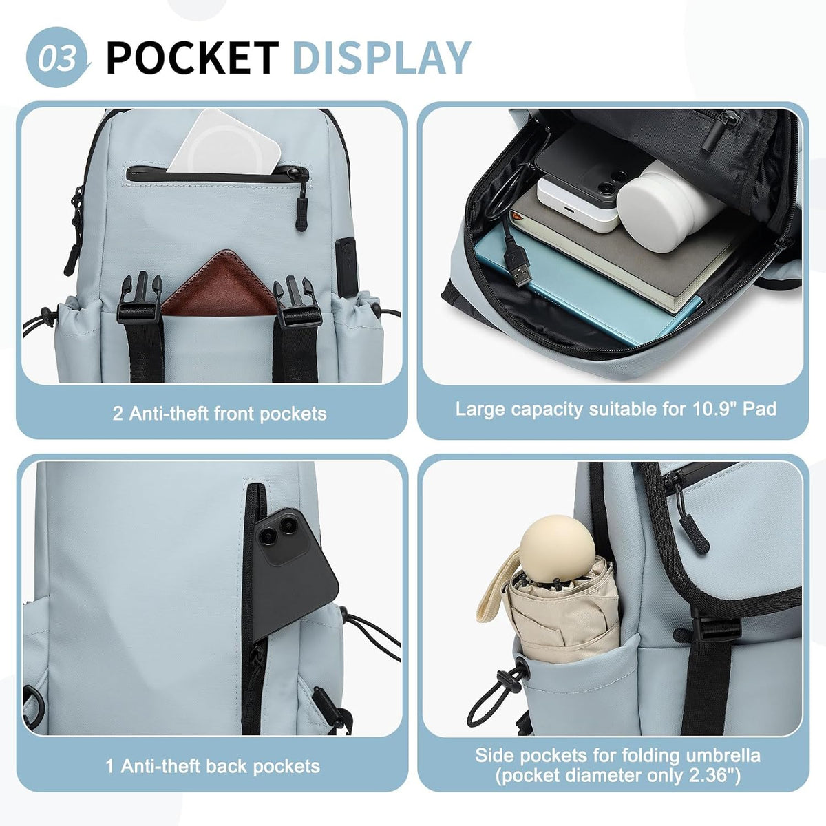 Small Backpack for Women Men, Convertible Crossbody Bags with USB Charge Port, Lightweight Casual Sling Shoulder for Outdoor Travel (Black)