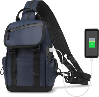 Small Backpack for Women Men, Convertible Crossbody Bags with USB Charge Port, Lightweight Casual Sling Shoulder for Outdoor Travel (Black)