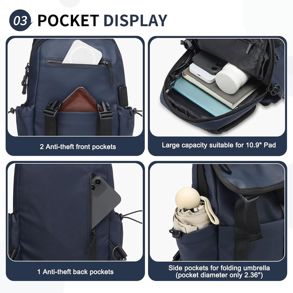 Small Backpack for Women Men, Convertible Crossbody Bags with USB Charge Port, Lightweight Casual Sling Shoulder for Outdoor Travel (Black)