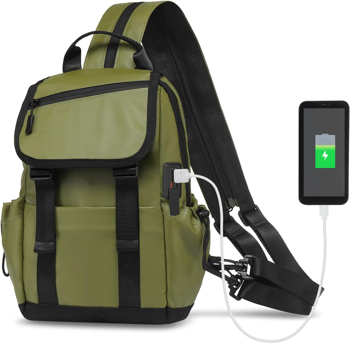 Small Backpack for Women Men, Convertible Crossbody Bags with USB Charge Port, Lightweight Casual Sling Shoulder for Outdoor Travel (Black)