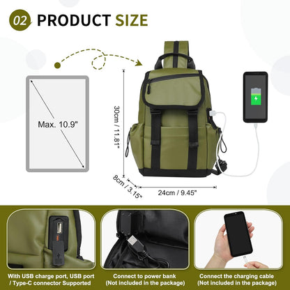 Small Backpack for Women Men, Convertible Crossbody Bags with USB Charge Port, Lightweight Casual Sling Shoulder for Outdoor Travel (Black)