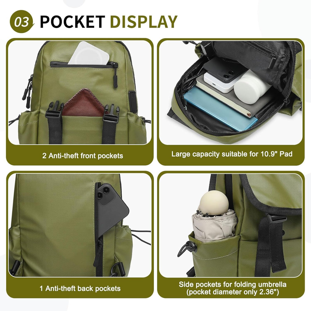 Small Backpack for Women Men, Convertible Crossbody Bags with USB Charge Port, Lightweight Casual Sling Shoulder for Outdoor Travel (Black)