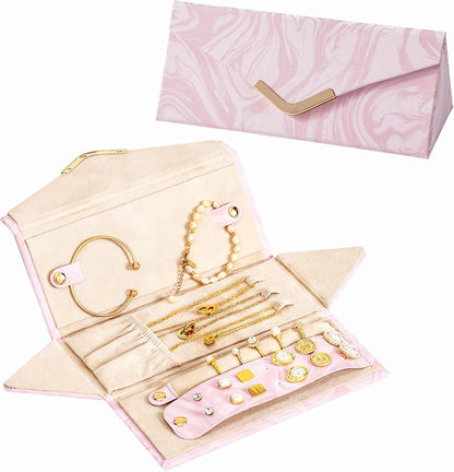 Jewelry Case for Women Girls, Triangle Jewelry Box Organizer, Small Foldable Storage Holder for Necklaces Earrings Rings Bracelets, Portable Travel Essentials Accessories