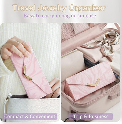 Jewelry Case for Women Girls, Triangle Jewelry Box Organizer, Small Foldable Storage Holder for Necklaces Earrings Rings Bracelets, Portable Travel Essentials Accessories