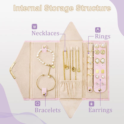 Jewelry Case for Women Girls, Triangle Jewelry Box Organizer, Small Foldable Storage Holder for Necklaces Earrings Rings Bracelets, Portable Travel Essentials Accessories
