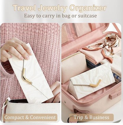 Jewelry Case for Women Girls, Triangle Jewelry Box Organizer, Small Foldable Storage Holder for Necklaces Earrings Rings Bracelets, Portable Travel Essentials Accessories