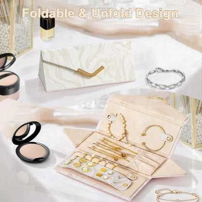 Jewelry Case for Women Girls, Triangle Jewelry Box Organizer, Small Foldable Storage Holder for Necklaces Earrings Rings Bracelets, Portable Travel Essentials Accessories