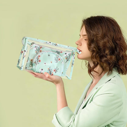 Makeup Bag, Clear Bag with Zipper, 3PC Floral Flowers Makeup Pouch, Waterproof Small Pouch, Portable Travel Toiletry Bag, C