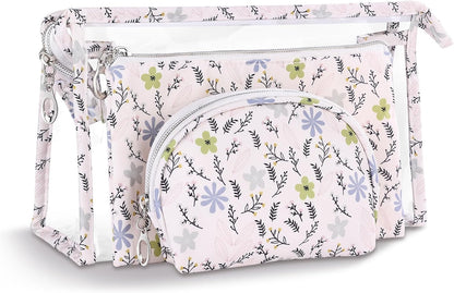 Makeup Bag, Clear Bag with Zipper, 3PC Floral Flowers Makeup Pouch, Waterproof Small Pouch, Portable Travel Toiletry Bag, C