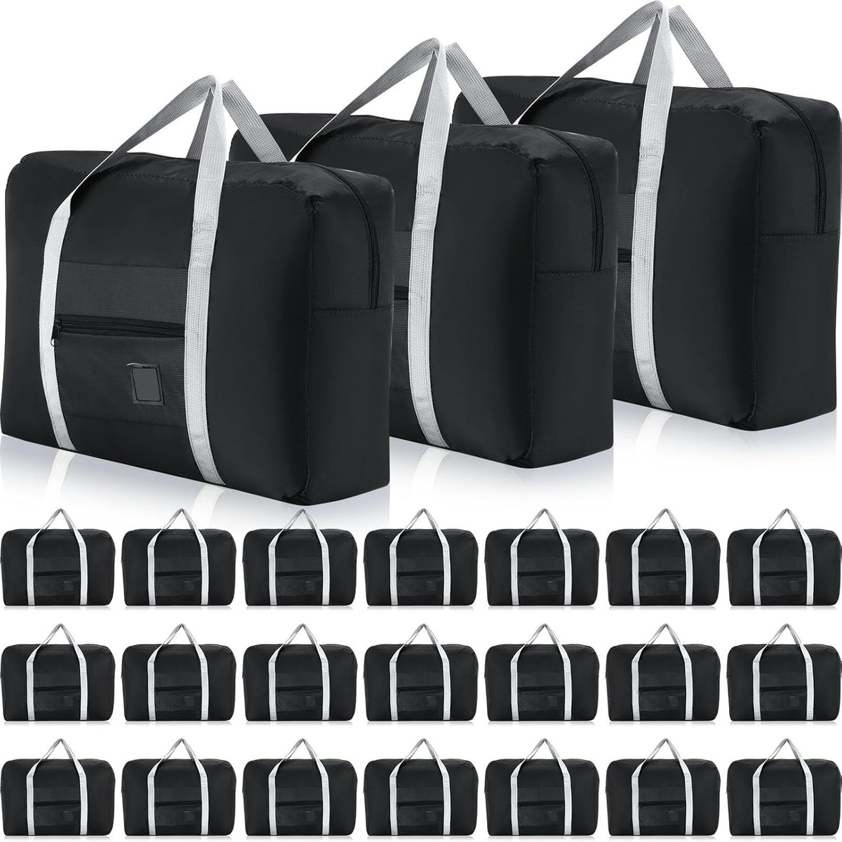 24 Pcs Travel Duffel Bags Bulk Foldable Luggage Bag Women Men Waterproof Carry Tote with Trolley Sleeve for Gym, Overnight, Airlines(Black)