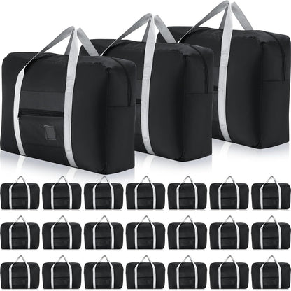 24 Pcs Travel Duffel Bags Bulk Foldable Luggage Bag Women Men Waterproof Carry Tote with Trolley Sleeve for Gym, Overnight, Airlines(Black)